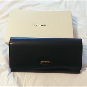 St. John Clutch Wallet Navy Blue Leather Clutch
